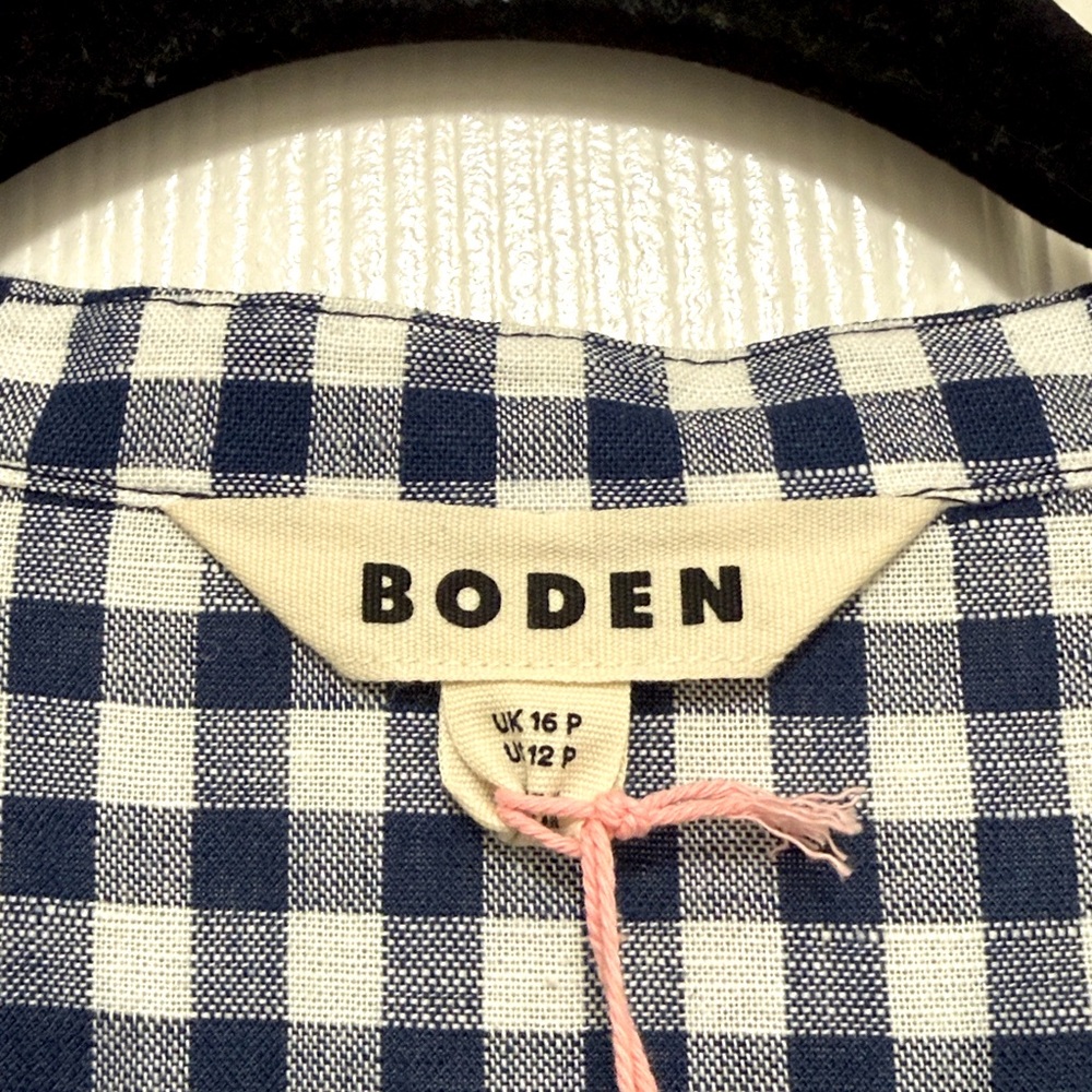 NWT Boden Arabella Linen Blend Dress in Navy Gingham - Picture 8 of 12